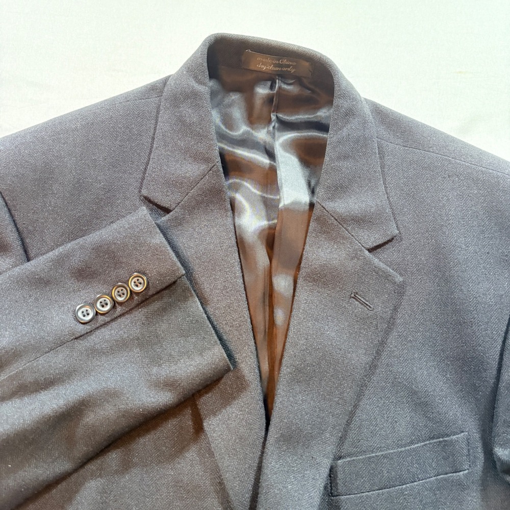 Andrew Fezza Sport Coat Mens 42R Charcoal Gray 100% Silk Herringbone Blazer